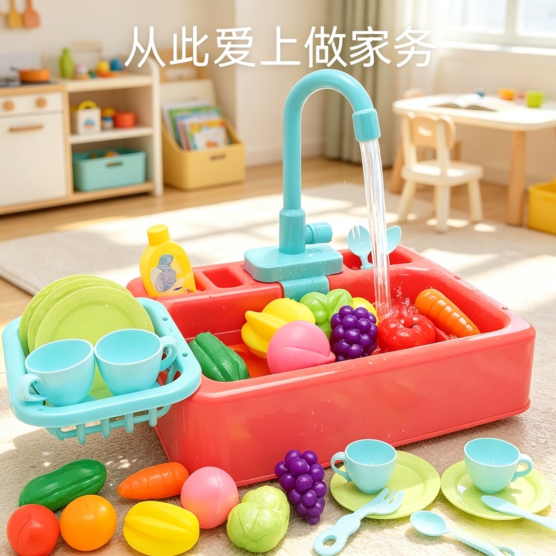 Kids Outdoor Kitchen Accessories - مجموعة حوض غسيل الأطباق البلاستيكية للعب