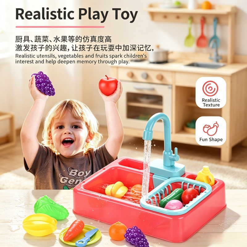 Kids Outdoor Kitchen Accessories - مجموعة حوض غسيل الأطباق البلاستيكية للعب