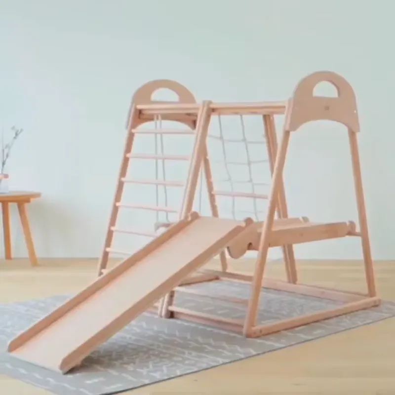 Kids Outdoor Climbing Frame - مجموعة تسلق خشبية للأطفال من مونتيسوري،